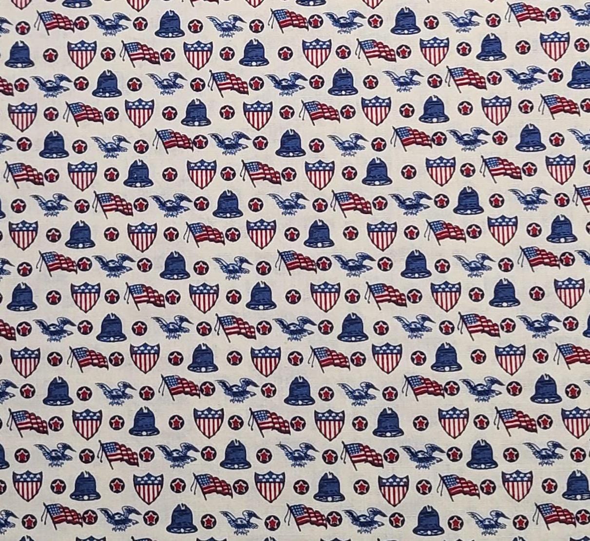 EOB - General Fabrics Co - White Fabric / Red, Blue Patriotic Print