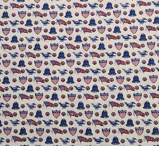 EOB - General Fabrics Co - White Fabric / Red, Blue Patriotic Print