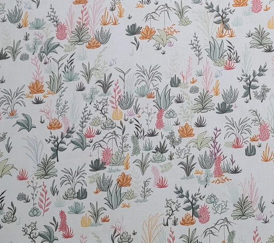 EOB - Greenhouse Gardens Alicia Jacobs Dujets Michael Miller Patt#DC9386 Desert Garden - Pale Green Fabric / Green, Pink, Orange, Gold Print