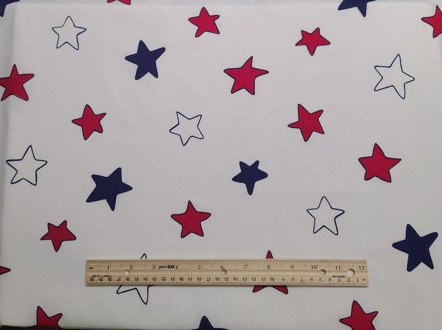 EOB - Weilwood Industries - White Fabric / Large Red, Blue Star Print