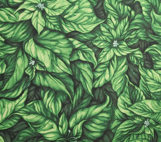 Christmas in Bloom by Cedar West for Clothworks 2023 - Green Packed Poinsettia Print Fabric