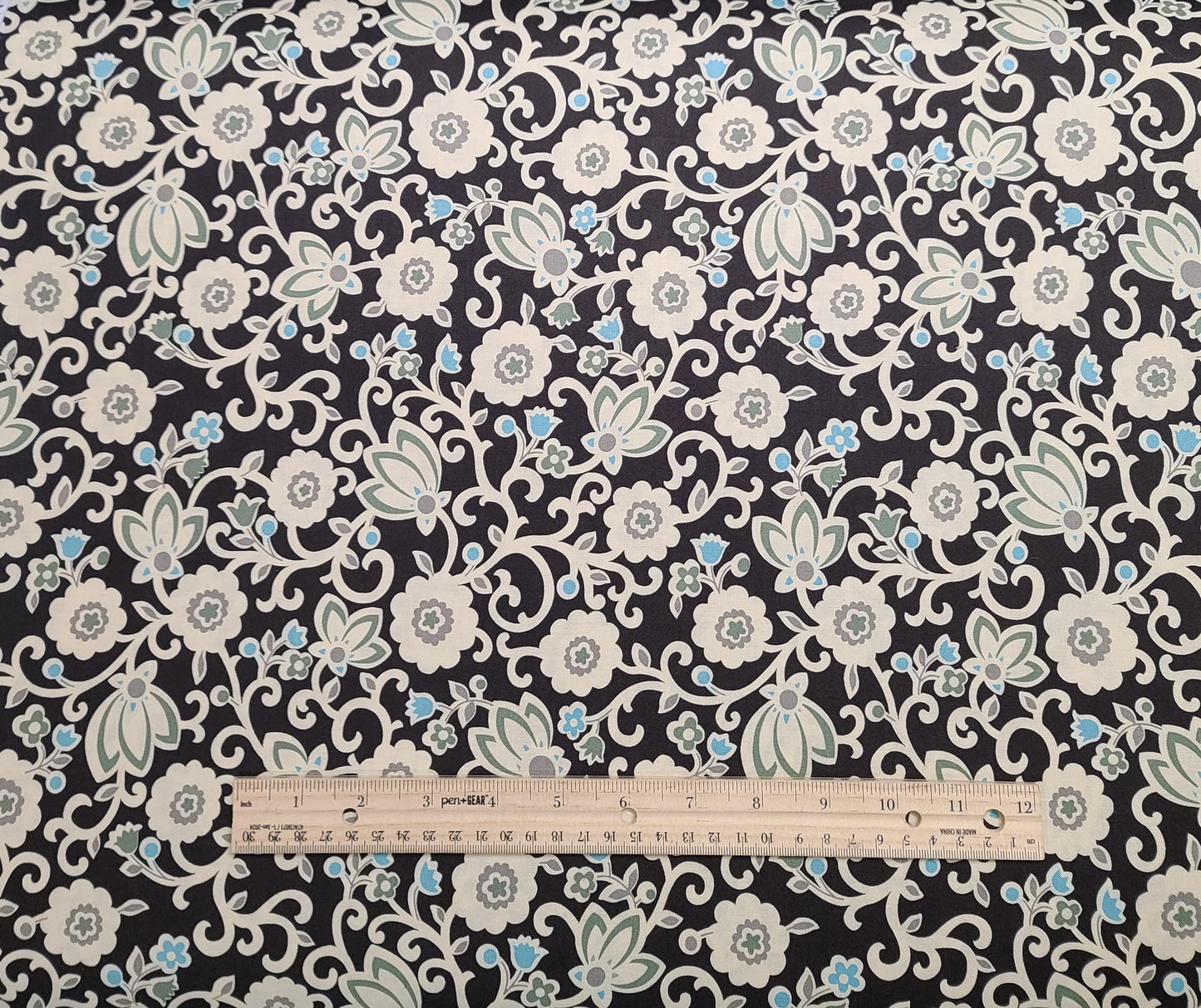 FreeSpirit Presents New Bedford by Denyse Schmidt PWDS096 Tapestry Floral - Dark Brown (Almost Black) Fabric/White, Aqua, Gray Flower Print