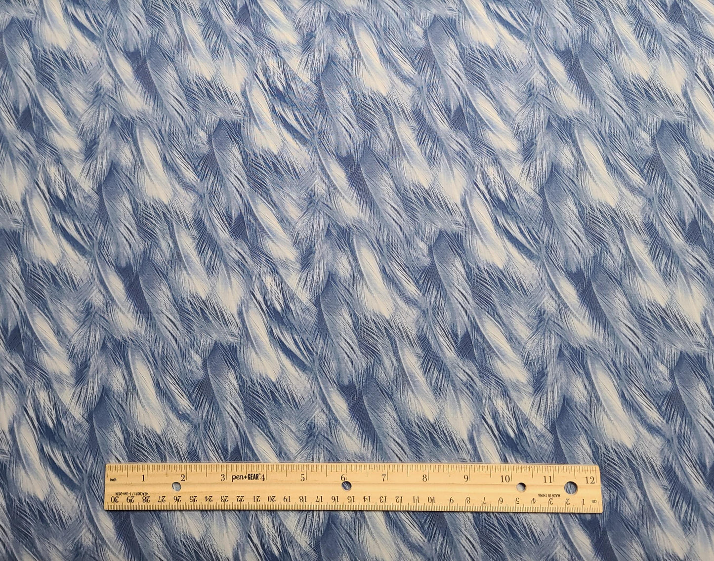 The Great Blue 20432 Deborah Edwards for Northcott - Denim Blue Fabric / White Packed Feather Print