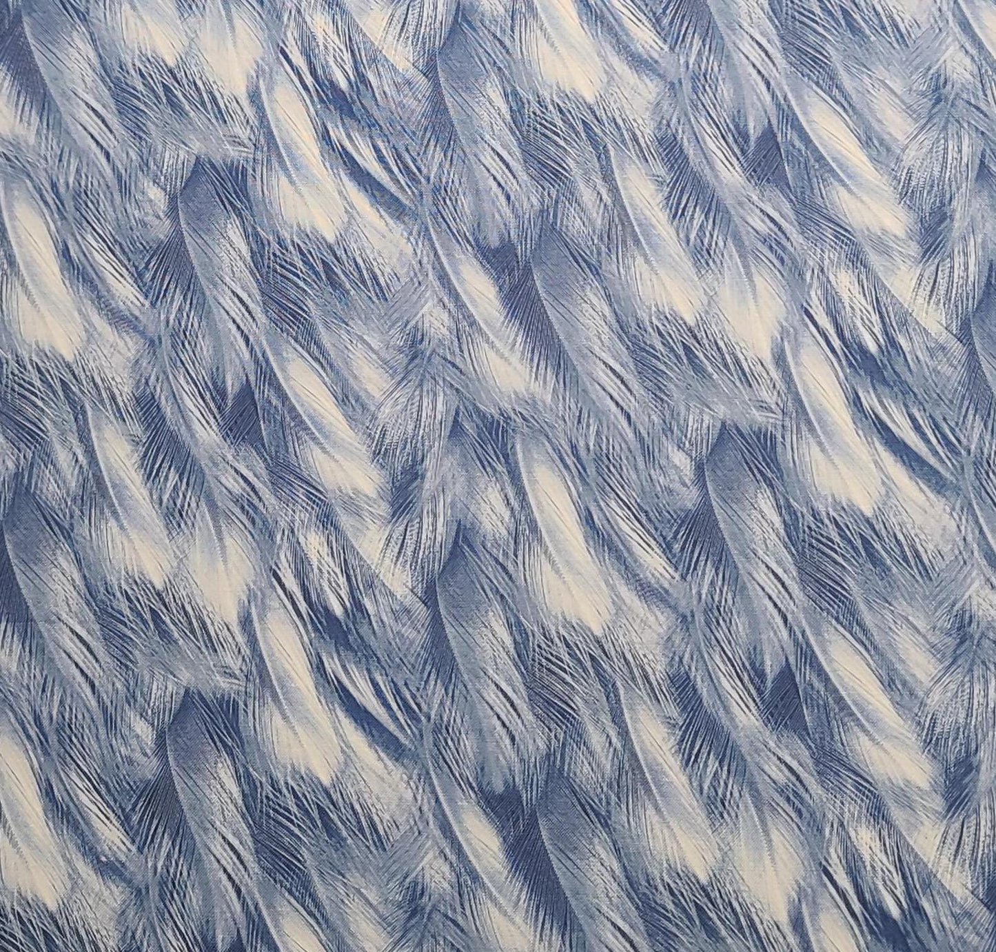 The Great Blue 20432 Deborah Edwards for Northcott - Denim Blue Fabric / White Packed Feather Print