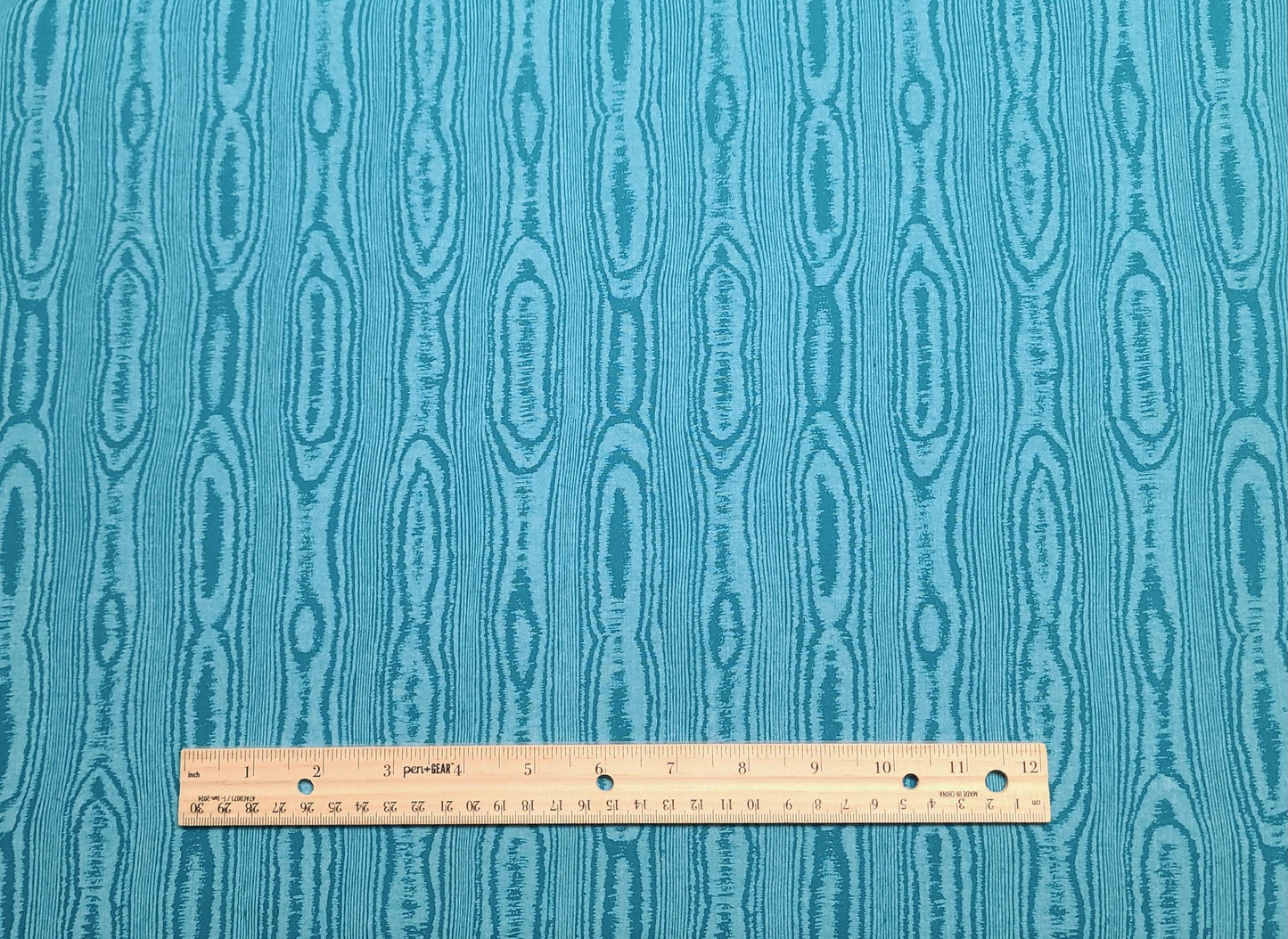 Teal Fabric / Light Teal "Woodgrain" Vertical Stripe (Parallel to Selvage) Fabric - Selvage to Selvage Print