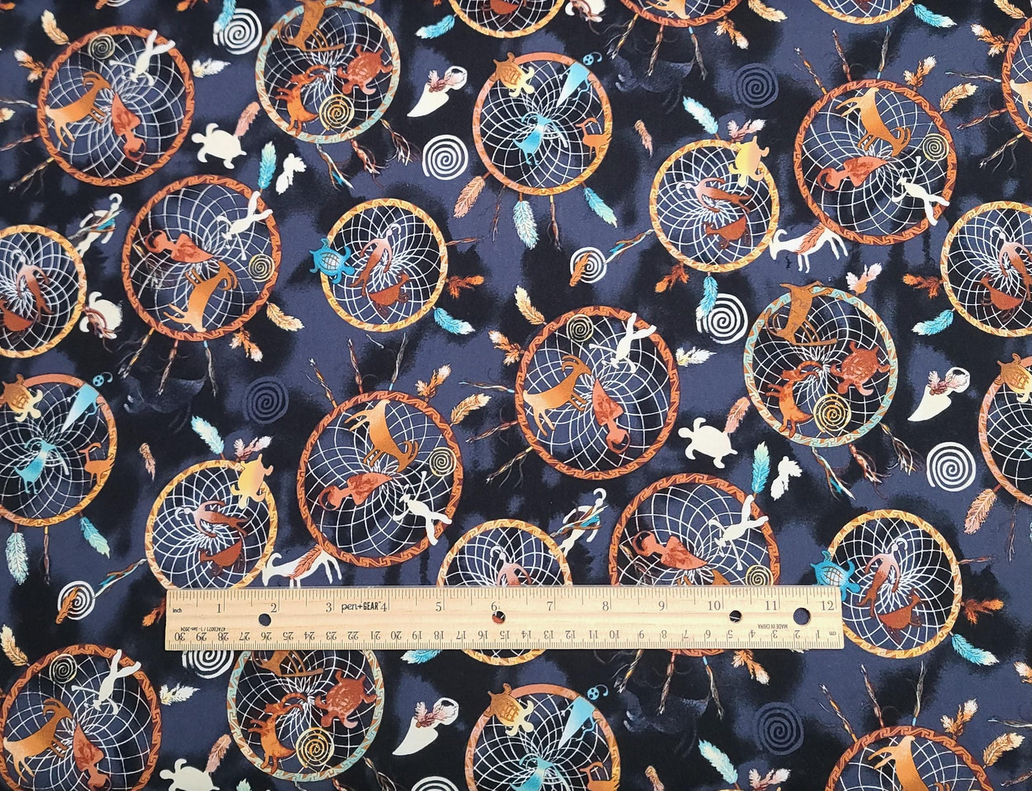 Timeless Treasures Fabrics, Inc. PATT#WEST-C9045 - Black and Gray Tonal Fabric / Tan, Brown, White, Turquoise Dream Catcher Print