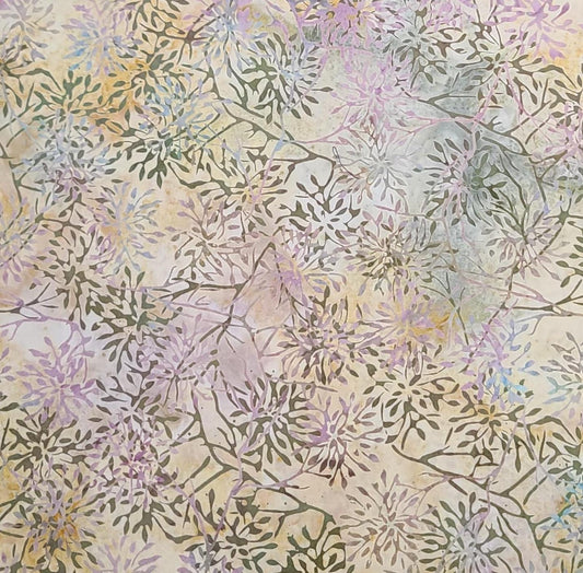 BATIK - Pale Tan, Gold Fabric / Olive, Blue, Lavender Leaf Pattern