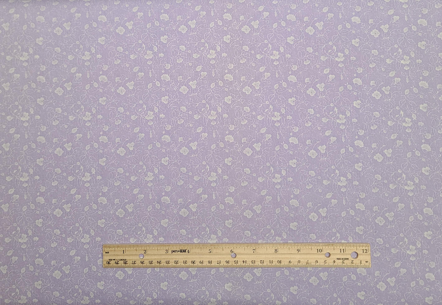 Lavender Fabric / White Tossed Flower and Leaf Print - Selvage to Selvage Print