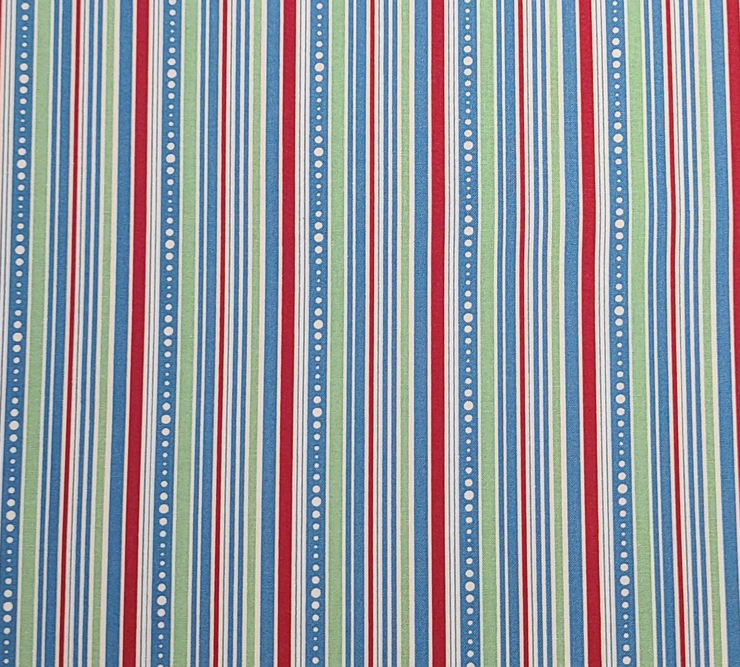 Kimberly's Garden Collection by Fresh Water Designs EE Schenck Co-Red, Blue, Light Green, White Vertical Stripe (Parallel to Selvage) Fabric