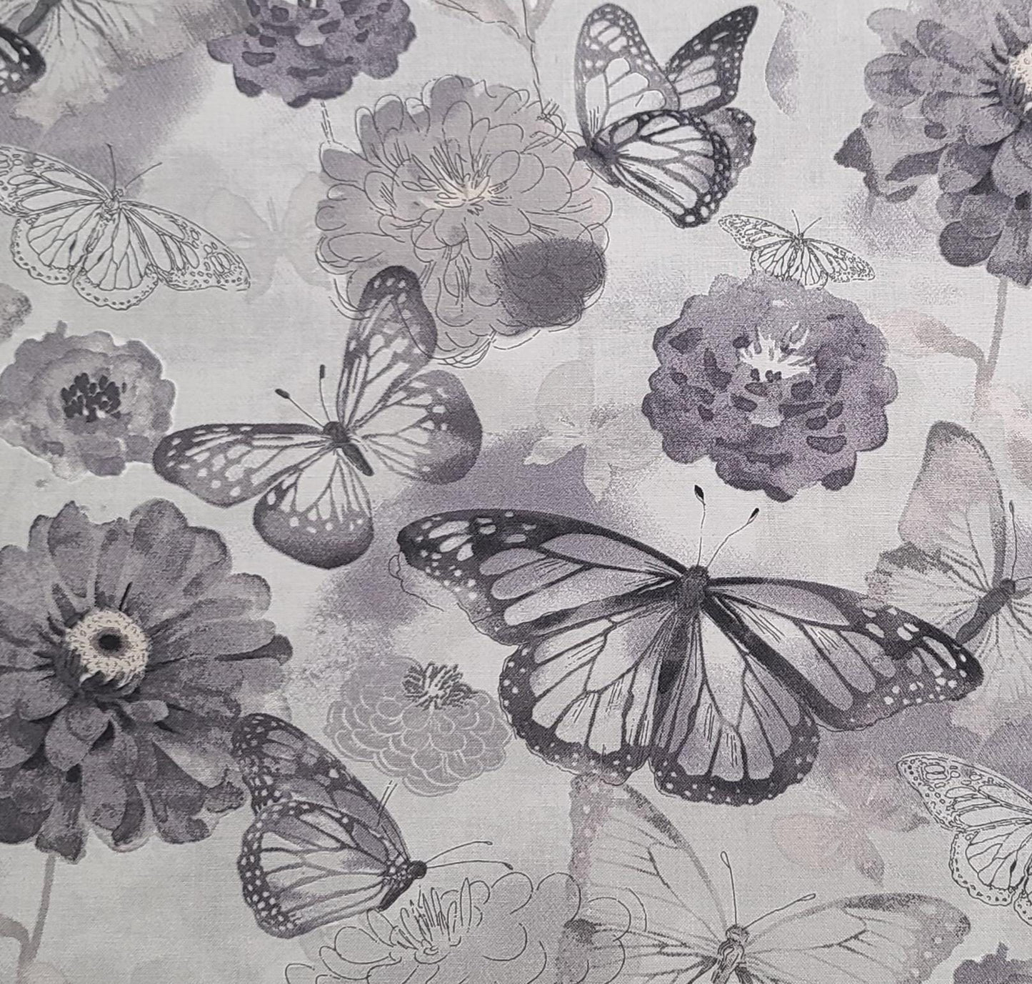 Keepsake Calico JoAnn Fabrics - Pale Gray Fabric / Tonal Butterfly and Flower Print