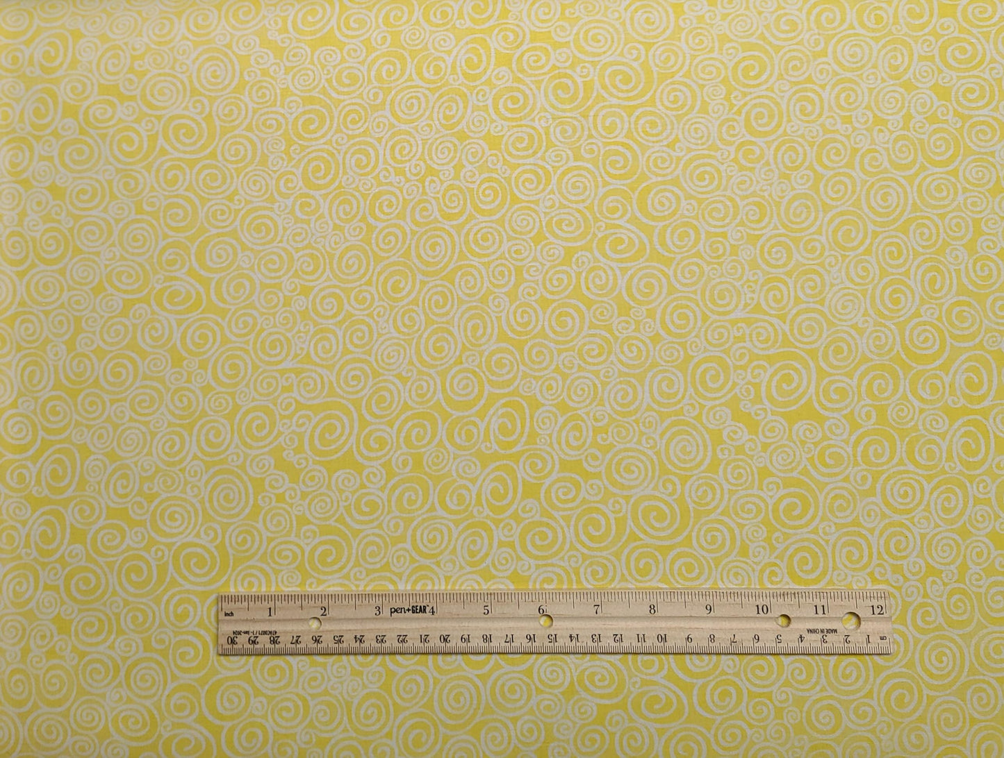 Yellow Fabric / White Swirl Print - Selvage to Selvage Print