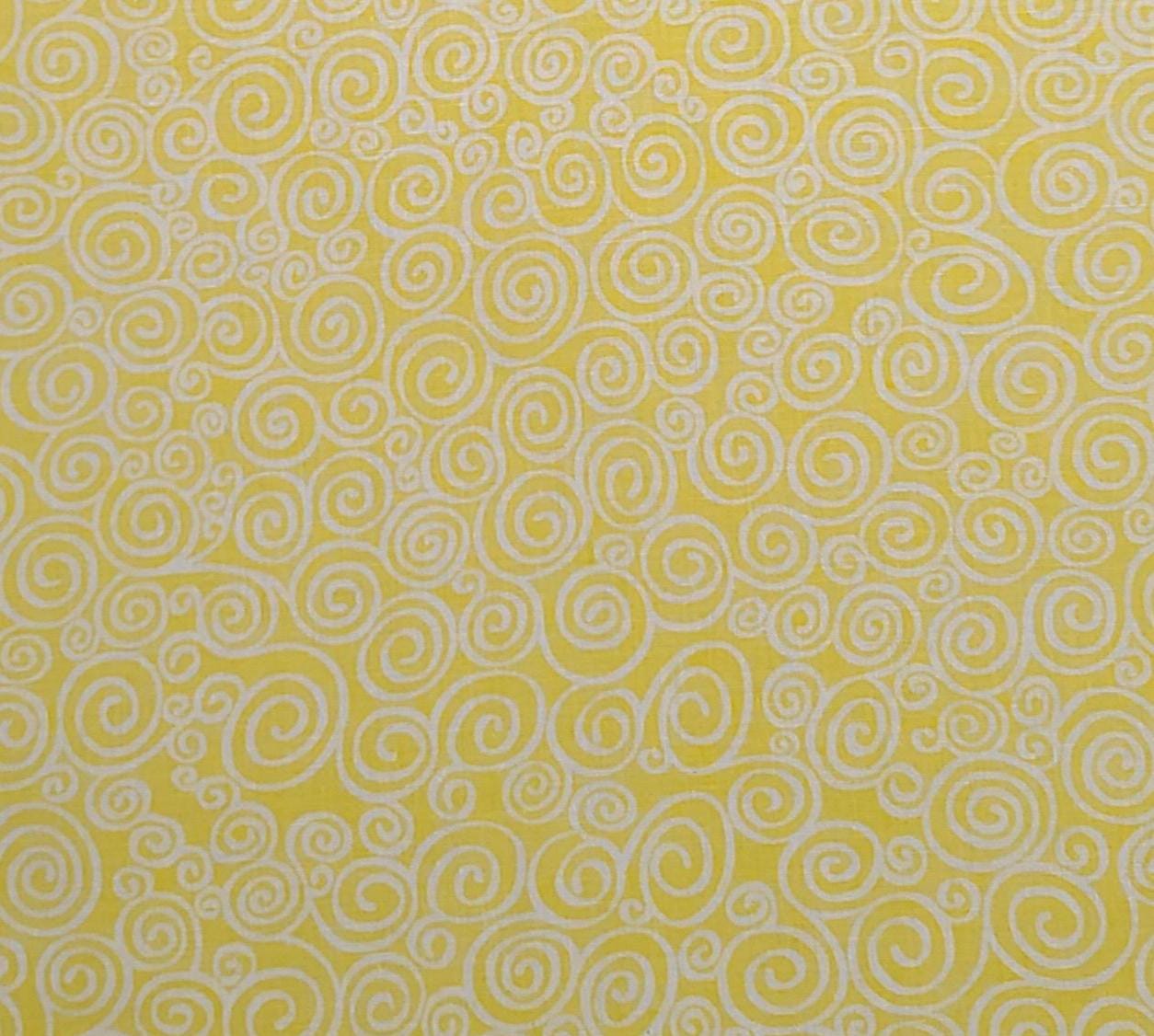 Yellow Fabric / White Swirl Print - Selvage to Selvage Print