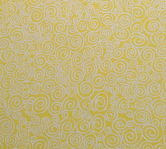 Yellow Fabric / White Swirl Print - Selvage to Selvage Print