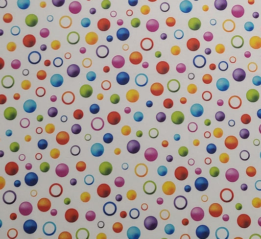 Keepsake Calico JoAnn Fabrics - White Fabric / Brightly Colored Circle and Sphere Print