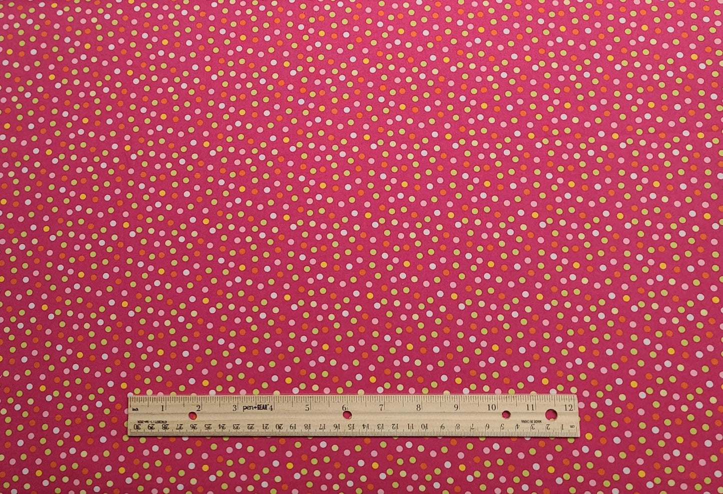 Keepsake Calico JoAnn Fabrics - Raspberry Pink Fabric / Multi Colored Dot Print