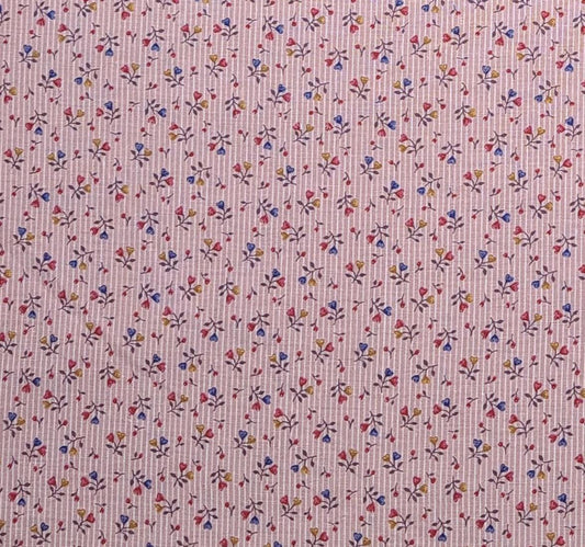 VIP Cranston Print Works - Pink and White Micro Stripe Fabric / Red, Blue, Tan Tossed Flower Print