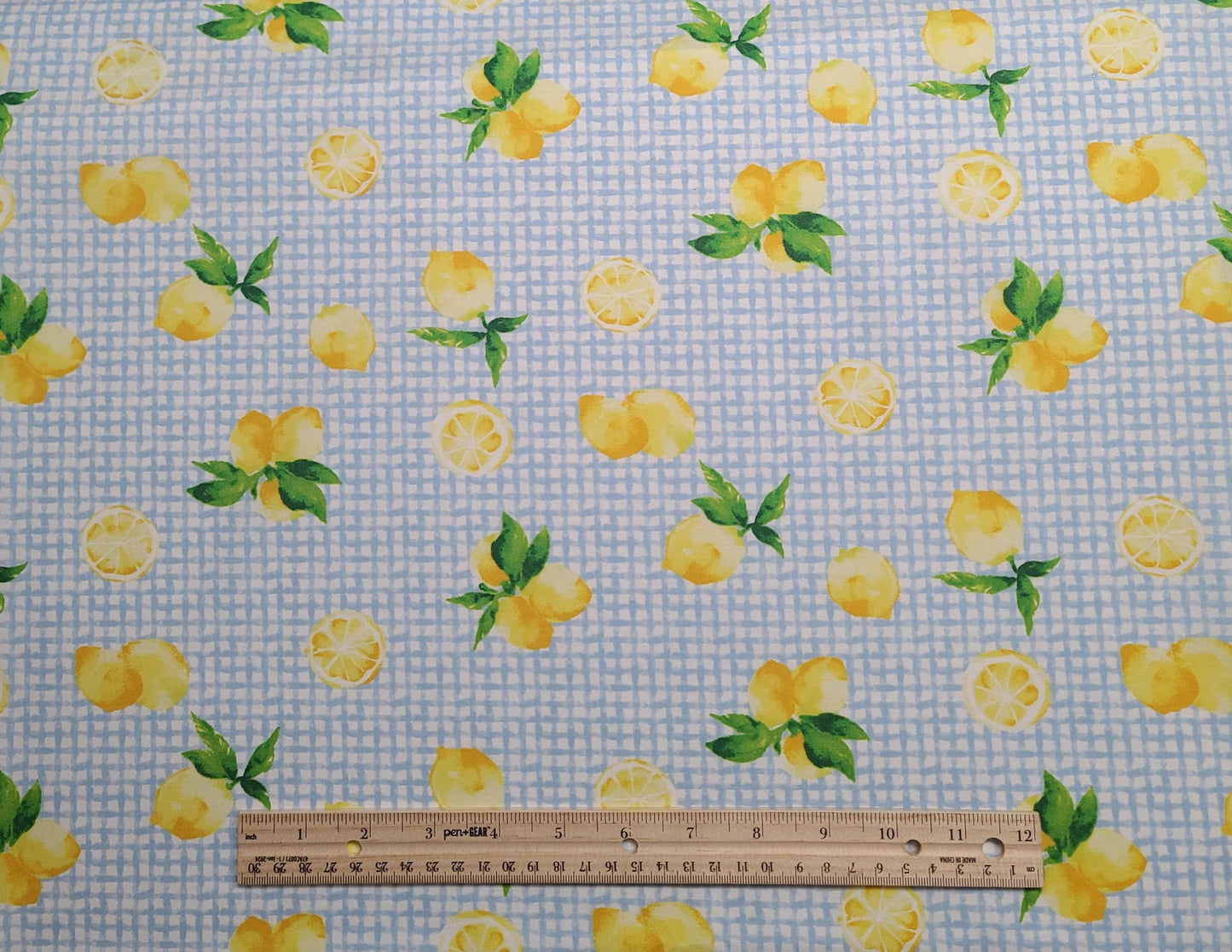 JoAnn Fabrics - White Fabric / Light Blue Check Pattern / Tossed Lemon Print