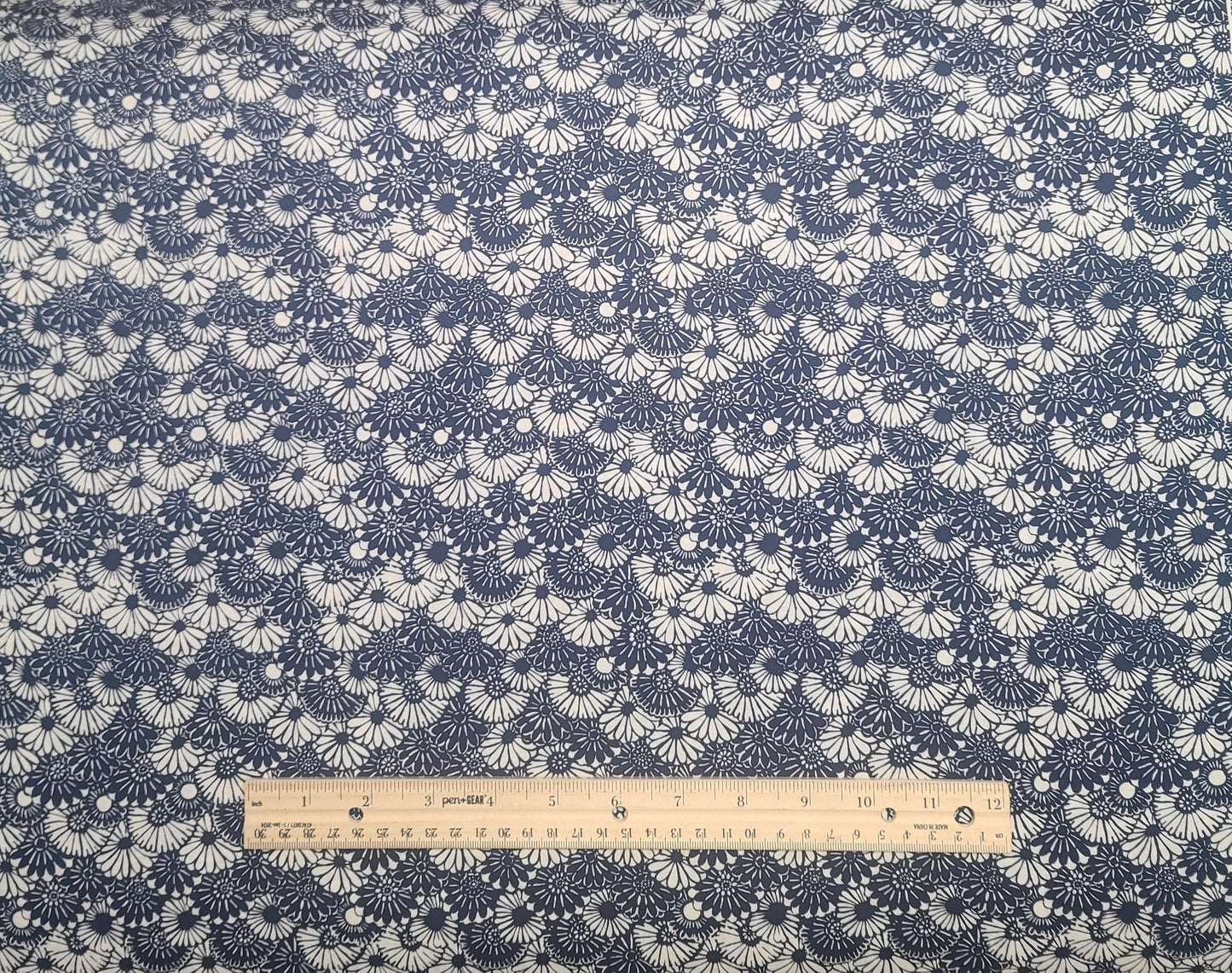 VIP Cranston Print Works - White and Midnight Blue Packed Flower Print Fabric