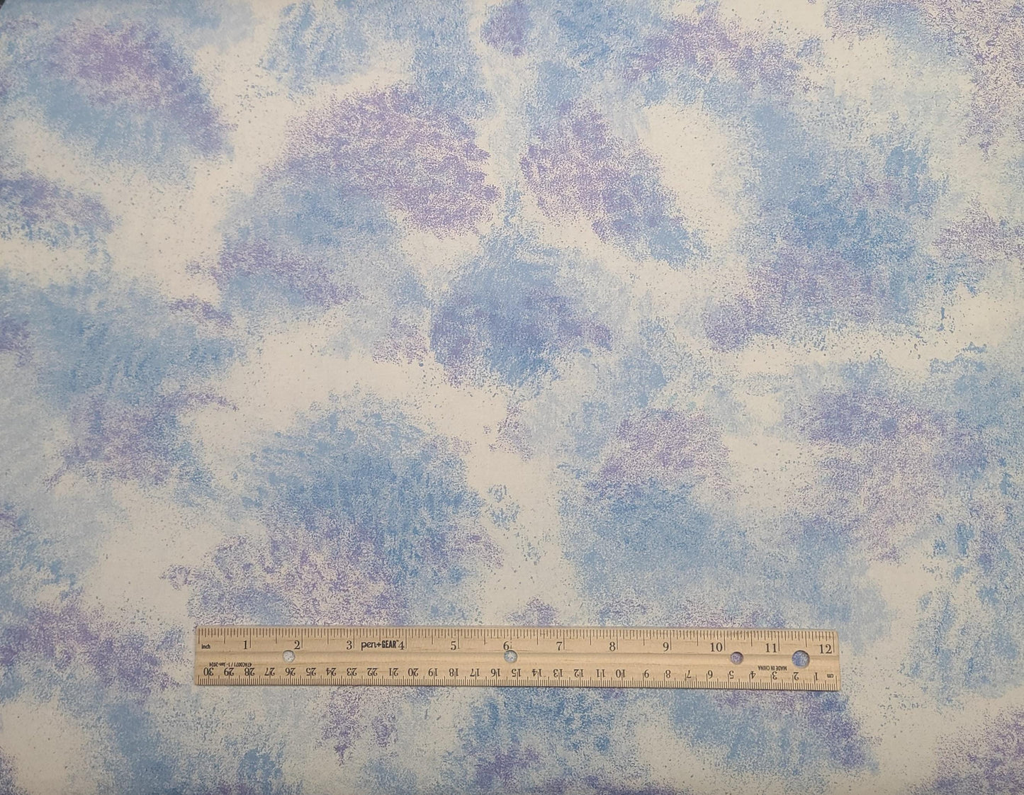 Northcott Silk - White Fabric / Blue, Lavender "Sponged" Pattern