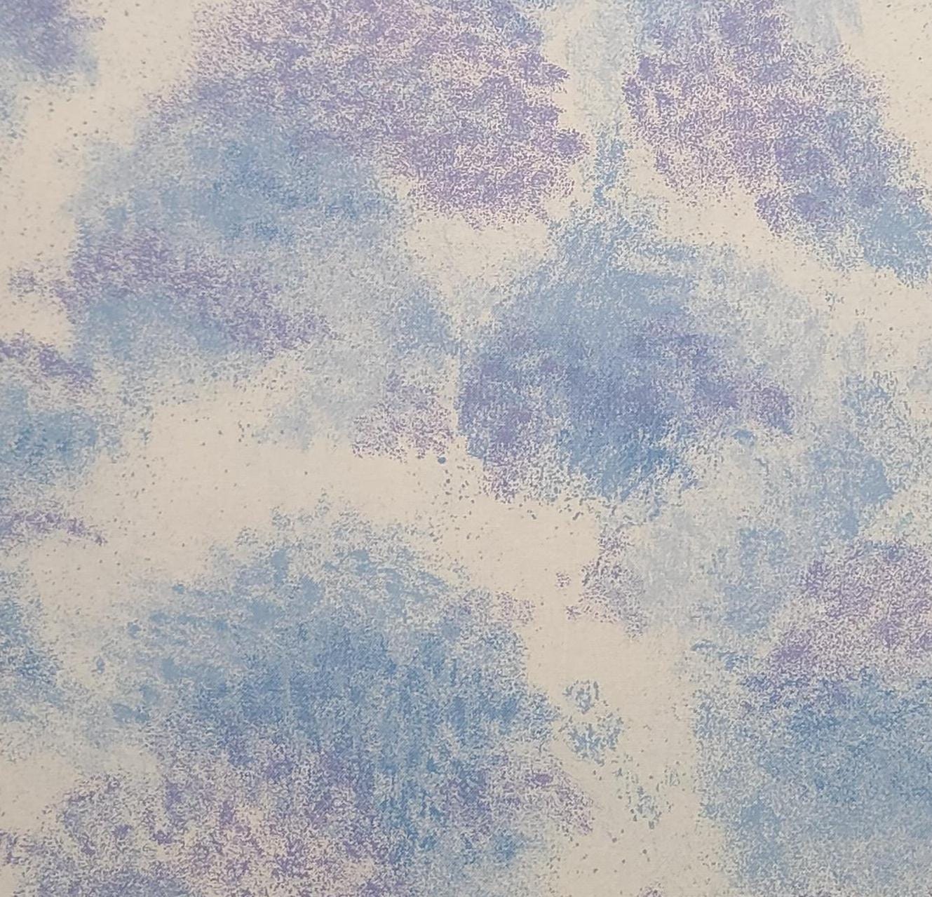 Northcott Silk - White Fabric / Blue, Lavender "Sponged" Pattern