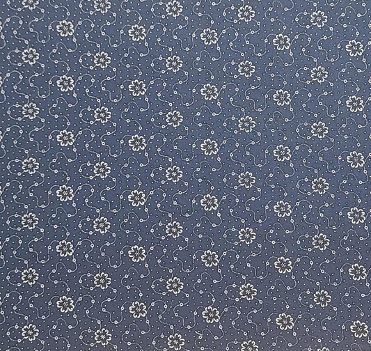 Documentaries by Benartex - Navy Fabric / White Reproduction-Style Flower Print