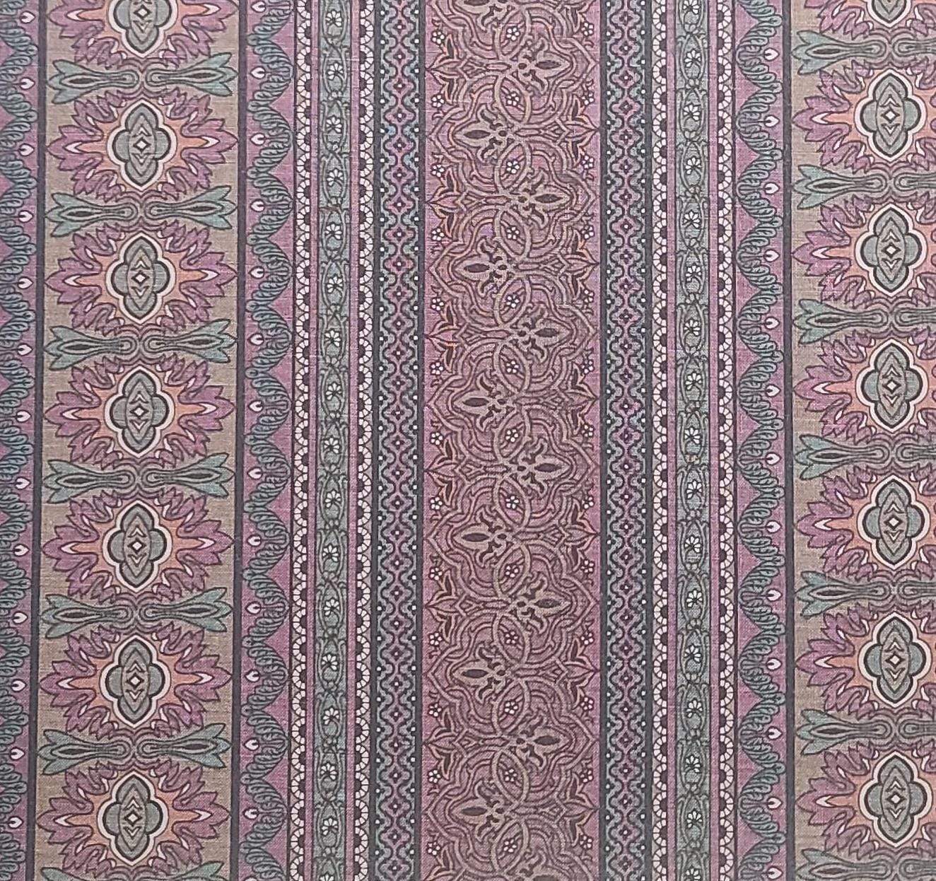 Jinny Beyer for RJR Fashion Fabrics - Maroon, Green, Tan, White Flower and Lace Border Stripe Print Fabric