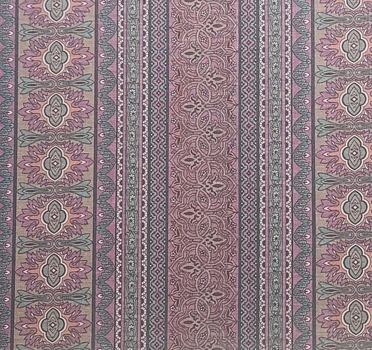 Jinny Beyer for RJR Fashion Fabrics - Maroon, Green, Tan, White Flower and Lace Border Stripe Print Fabric