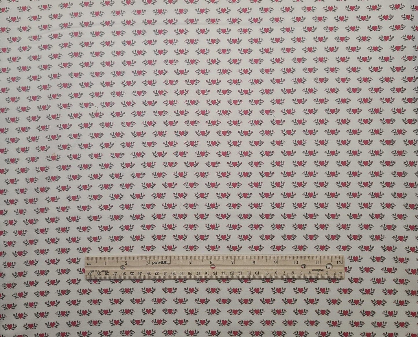 Soft White Fabric / Red Heart and Flower Print - Selvage to Selvage Print