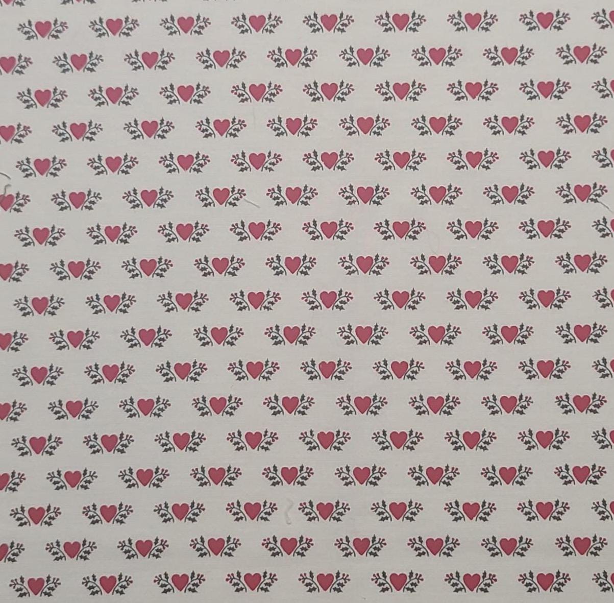 Soft White Fabric / Red Heart and Flower Print - Selvage to Selvage Print