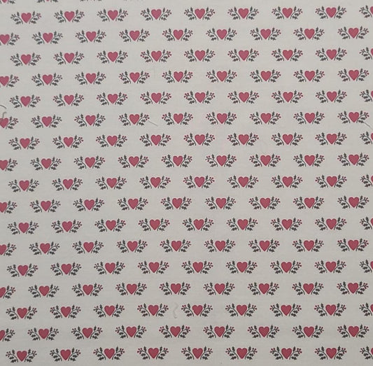 Soft White Fabric / Red Heart and Flower Print - Selvage to Selvage Print