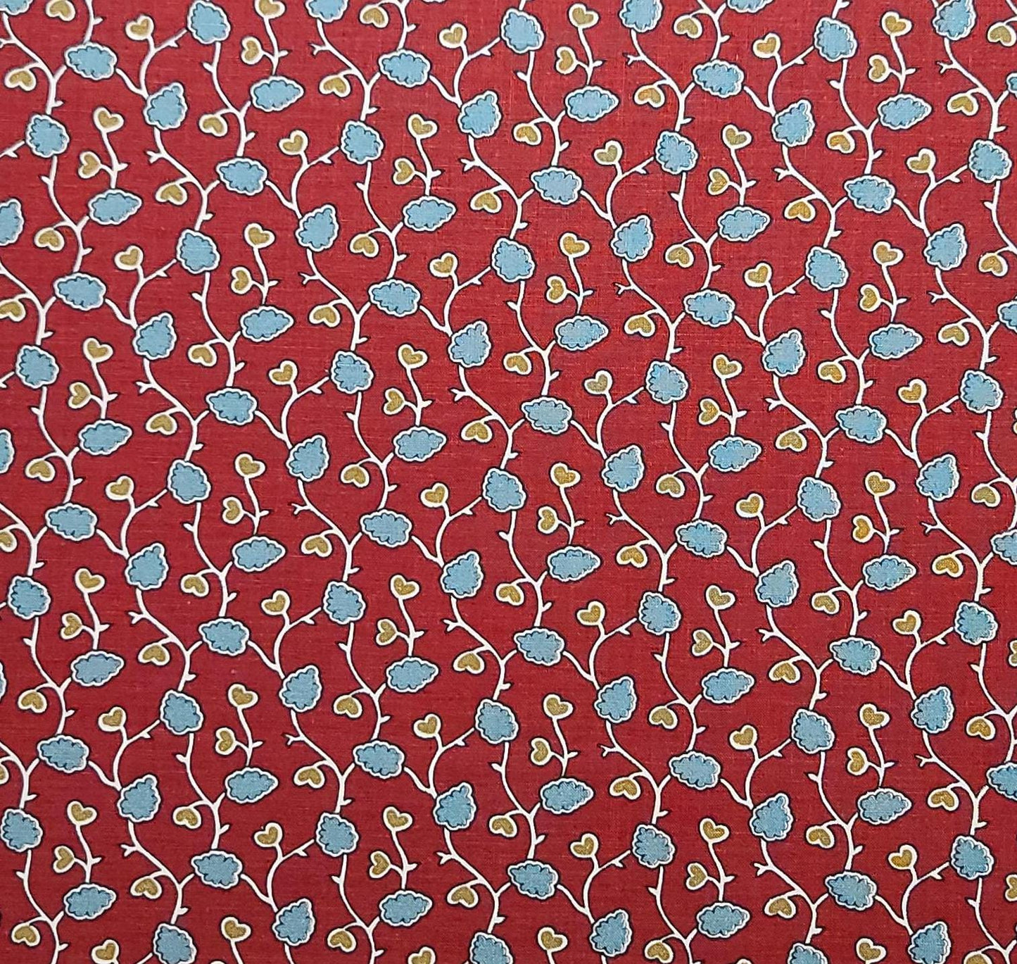 1987 Marcus Brothers Textiles Inc - Red Fabric / Green, White, Tan Leaf Print