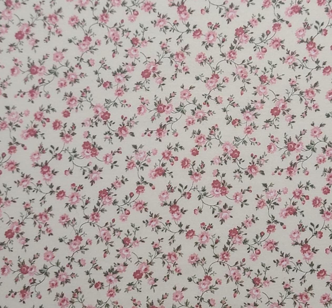 Joan Kessler for Concord Fabrics - Soft White Fabric / Tossed Pink Flower Print