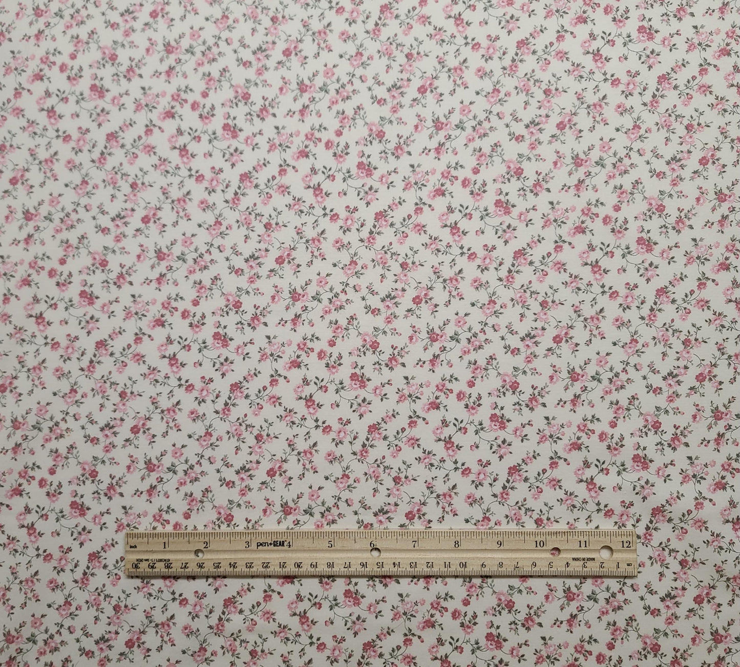 Joan Kessler for Concord Fabrics - Soft White Fabric / Tossed Pink Flower Print