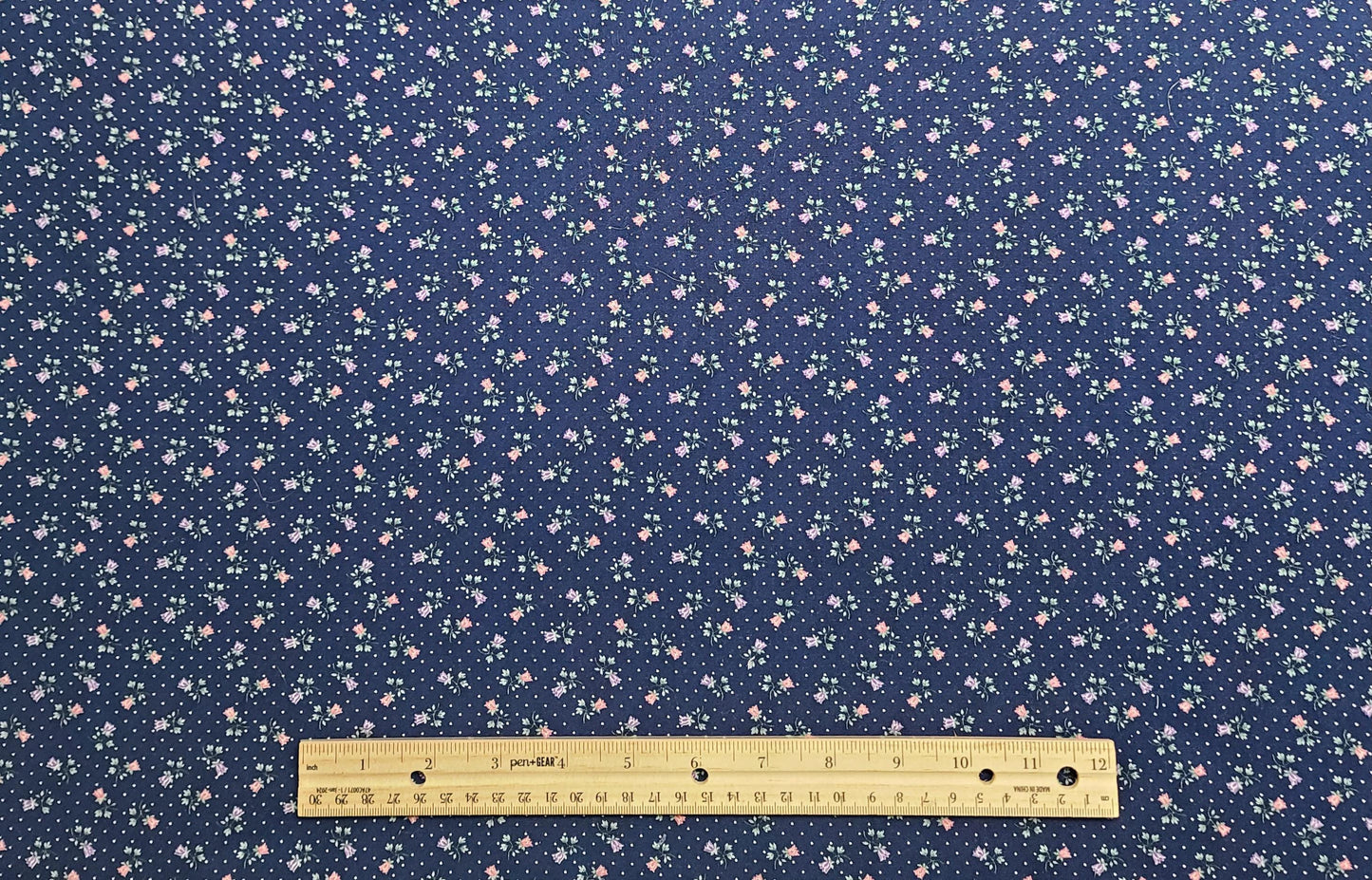 Wamsutta Mills - Navy Fabric with White Micro Dot Background / Rose and Lavender Tossed Flower Print