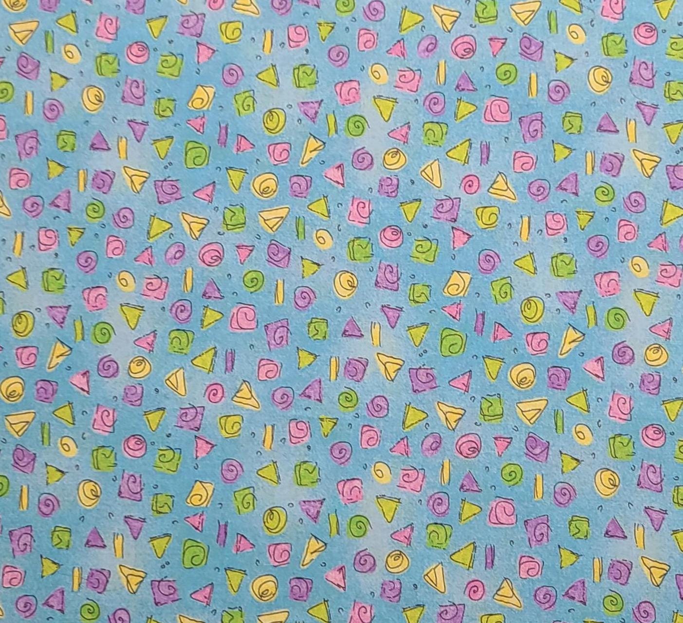 EOB - KidStuff Zippity Zoo Da Baby Cheri L Strole SSI - Bright Blue Tonal Fabric/Bright Pastel Pink, Yellow, Green, Purple Geometric Shapes