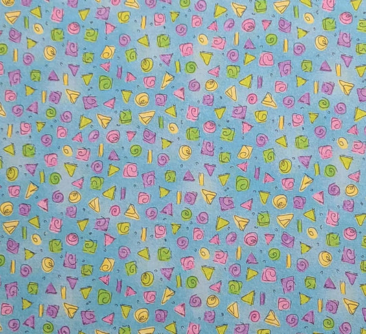 EOB - KidStuff Zippity Zoo Da Baby Cheri L Strole SSI - Bright Blue Tonal Fabric/Bright Pastel Pink, Yellow, Green, Purple Geometric Shapes