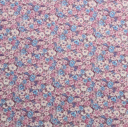 EOB - Vintage Pink and Blue Packed Flower Print Leightweight Fabric - Selvage to Selvage Print