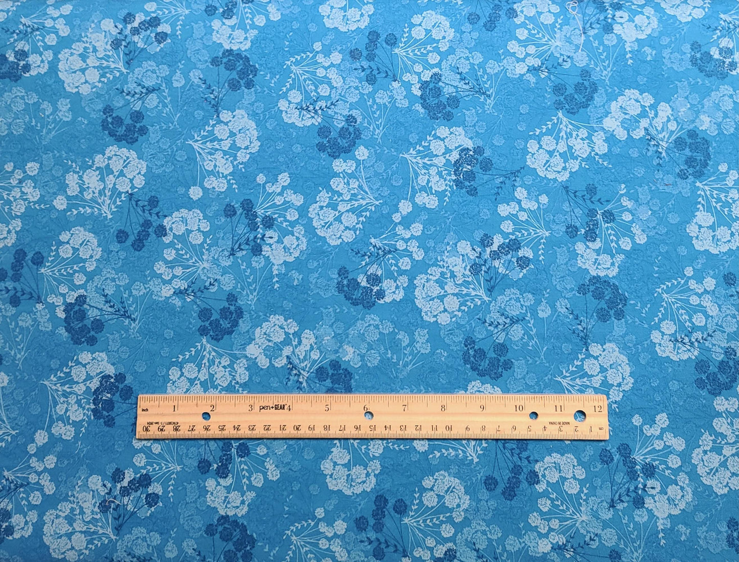 EOB - Alexander's Flower Blenders by M'Liss - Bright Blue Fabric / White, Pale Blue, Dark Blue Tossed Flower Bouquet Print