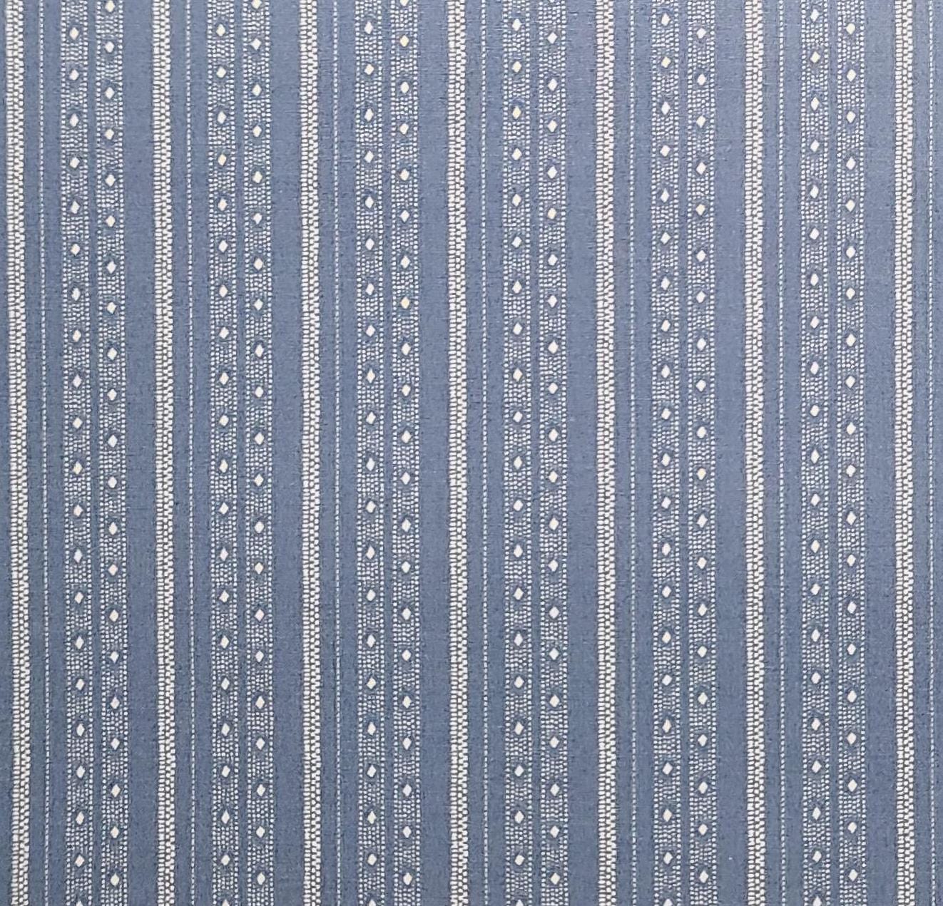 Everything Blue II by Marla McCloskey for Clothworks - Denim Blue Fabric / White Vertical Stripe Pattern