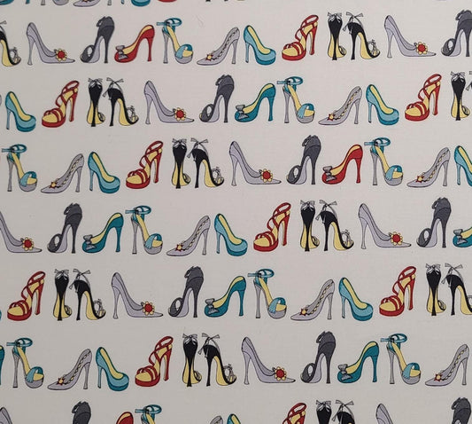 Windham Fabrics Girls Night Out Terri Degenkolb Whimsicals Creative Studio #43075 - White Fabric / Gray, Black, Red High Heeled Shoe Print