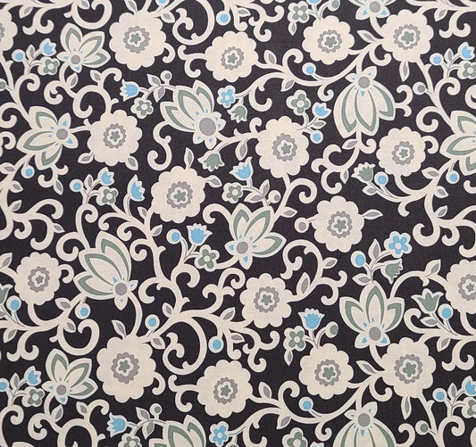 FreeSpirit Presents New Bedford by Denyse Schmidt PWDS096 Tapestry Floral - Dark Brown (Almost Black) Fabric/White, Aqua, Gray Flower Print