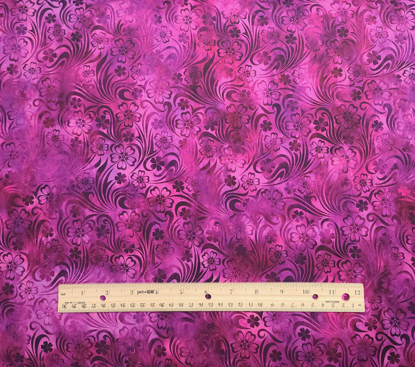 Rainbow of Jewels by Jason Yenter for In the Beginning Fabrics 2020 - Raspberry, Pink, Purple "Batik-Style" Flower Print Fabric