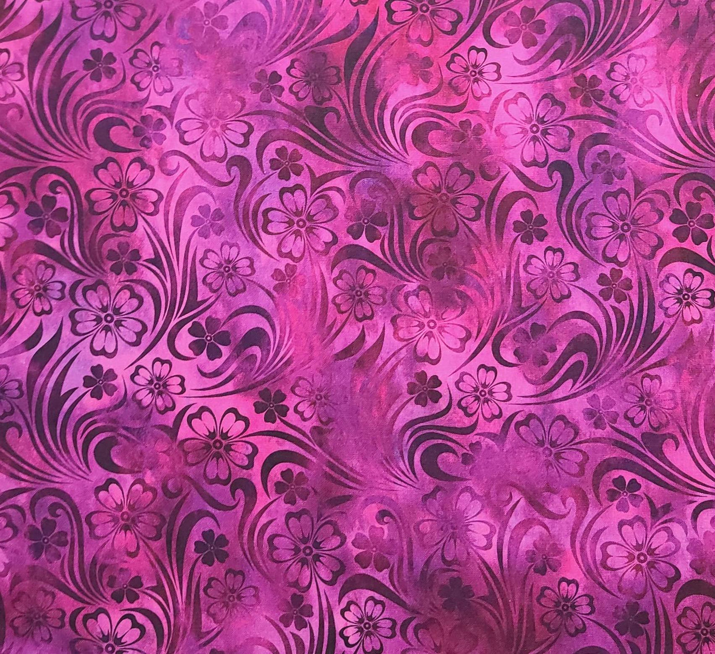 Rainbow of Jewels by Jason Yenter for In the Beginning Fabrics 2020 - Raspberry, Pink, Purple "Batik-Style" Flower Print Fabric