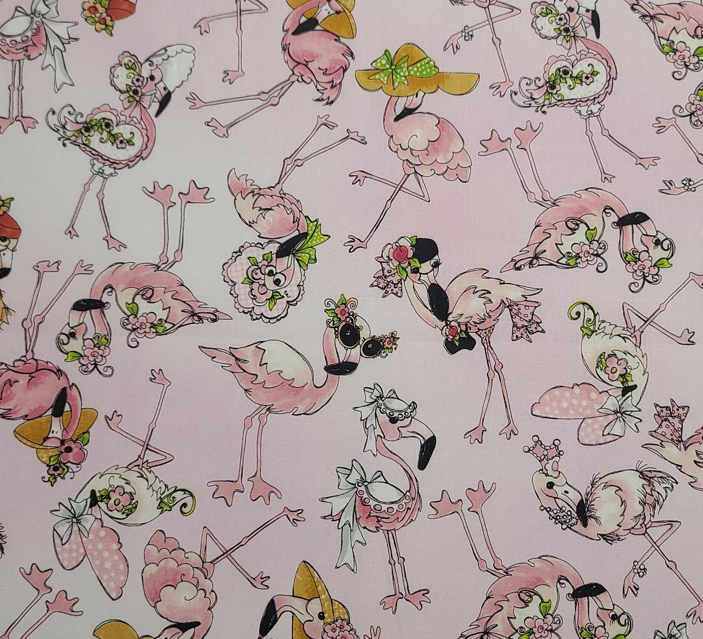 Tossed Flams Loralie Harris for Loralie Designs - Pale Pink Tonal Fabric / Tossed Flamingo Print