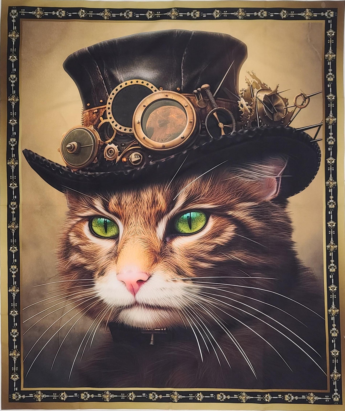 PANEL - Rubin Design Studio Style #RUPOSLET - Steampunk Cat Panel (36"x44")