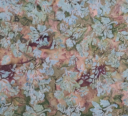 BATIK - Dark Green, Tan, Plum, Army Green Flower Patterned Fabric