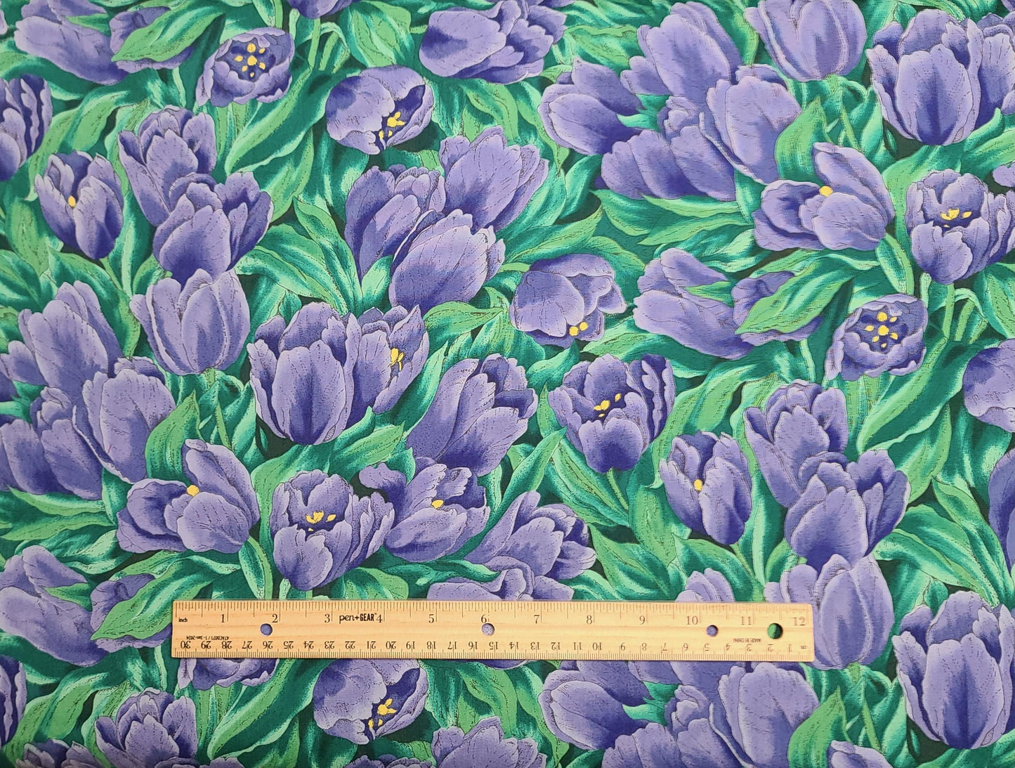 Color Profusion by Susie M. Robbins for P&B Textiles 2000 - Purple, Green, Yellow Packed Tulip Print Fabric