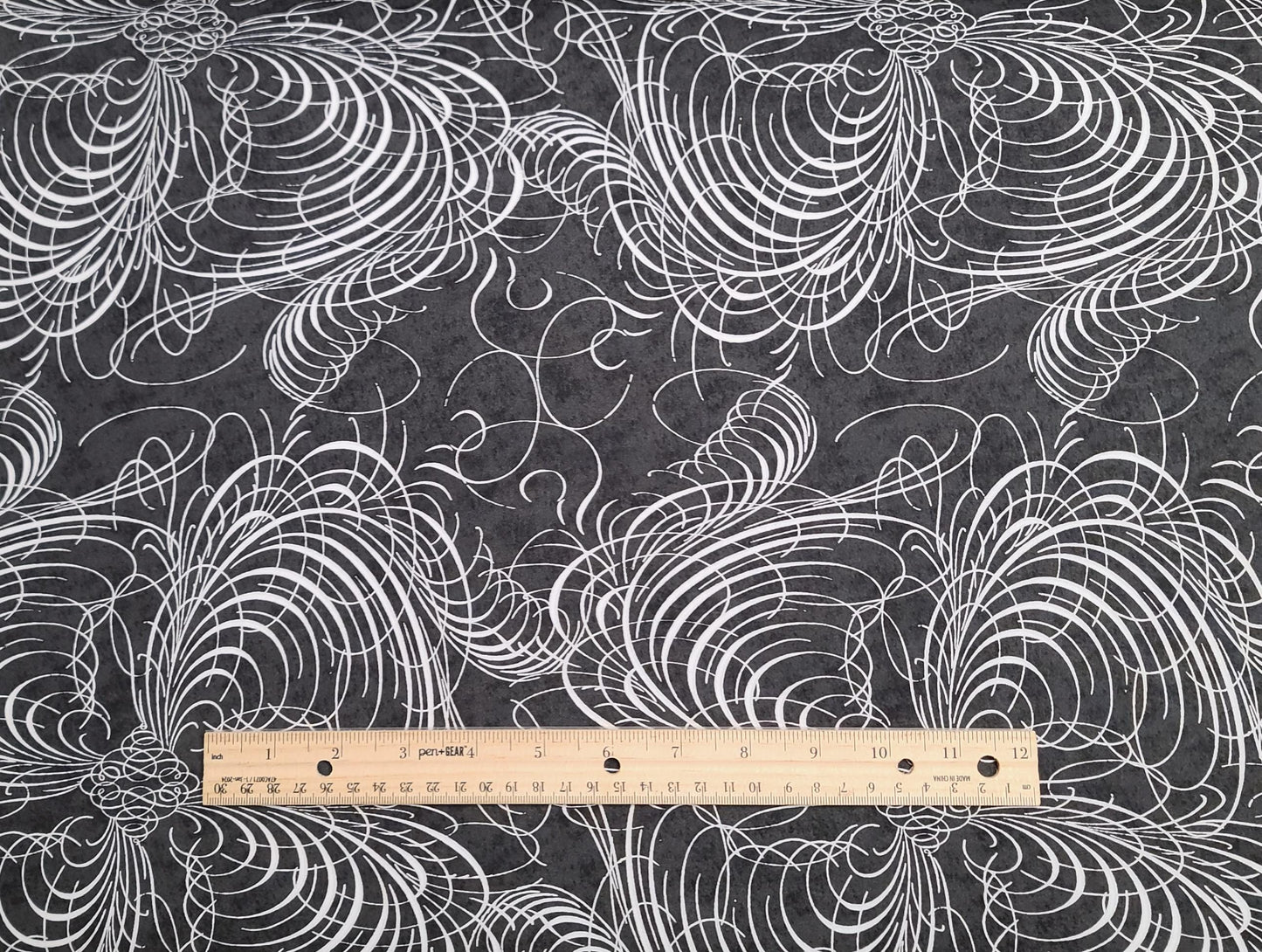 EOB - Floragraphix II by Jason Yenter for In the Beginning Fabrics 2008 - Charcoal Tonal Fabric / White Floral Scroll Print