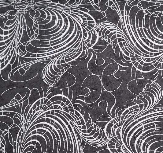 EOB - Floragraphix II by Jason Yenter for In the Beginning Fabrics 2008 - Charcoal Tonal Fabric / White Floral Scroll Print