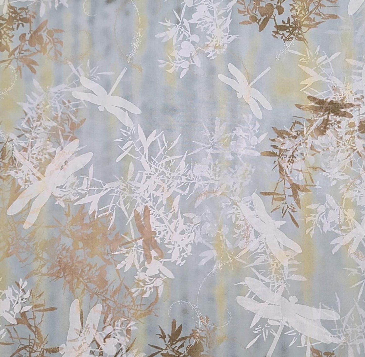 Willow 2008 by McKenna Ryan Hoffman California Fabrics #PN026 - Gray, Blue/Gray, Gold Tonal Fabric / White, Brown Dragonfly and Leaf Print